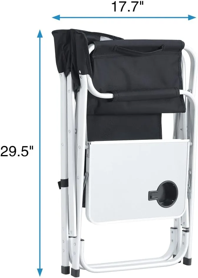 1-Piece Padded Folding Outdoor Chair with Side Table and Storage Pockets,Lightweight Oversized Directors Chair for Indoor, Outdoor Camping, (Black  Gray   Aluminum-1)