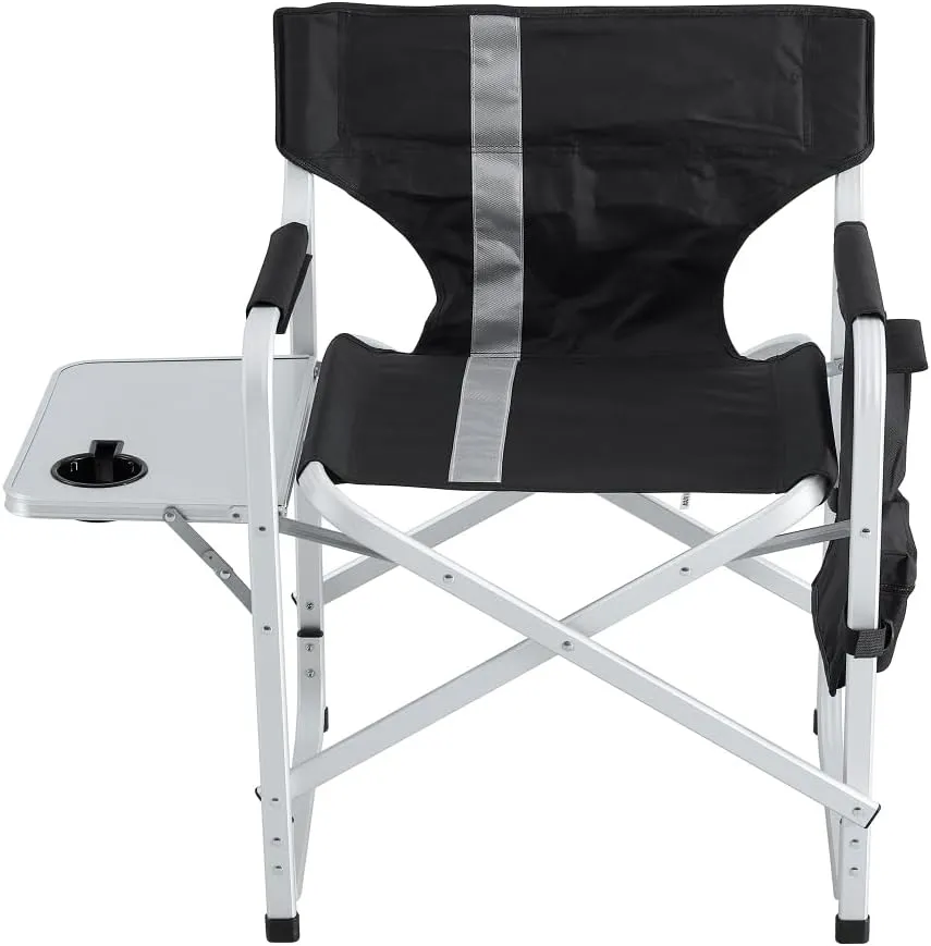 1-Piece Padded Folding Outdoor Chair with Side Table and Storage Pockets,Lightweight Oversized Directors Chair for Indoor, Outdoor Camping, (Black  Gray   Aluminum-1)