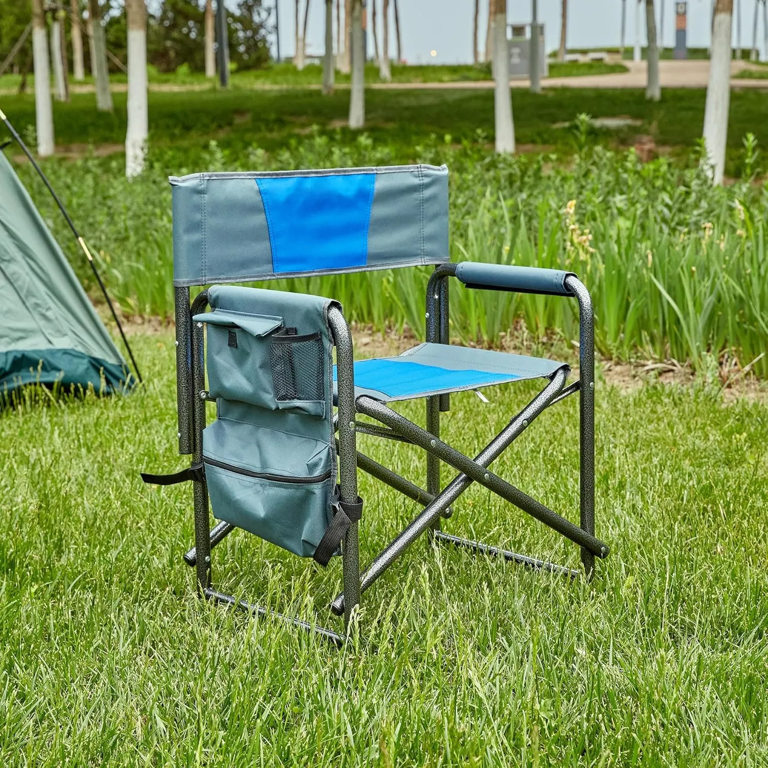 1-Piece Padded Folding Outdoor Chair, with Storage Pockets Lightweight Oversized Director's Chair with Sturdy Steel Frame Comfortable Easy to Carry Versatile, for Camping Picnics Fishing