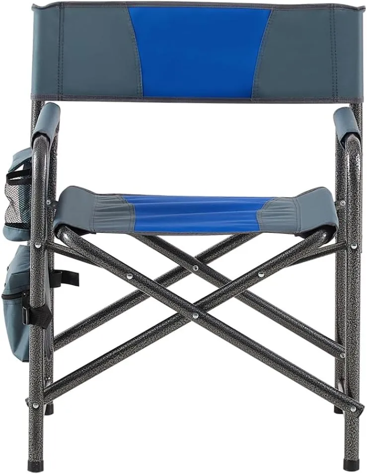 1-Piece Padded Folding Outdoor Chair with Storage Pockets,Lightweight Oversized Directors Chair for Indoor, Outdoor Camping, Picnics and Fishing,Blue/Grey