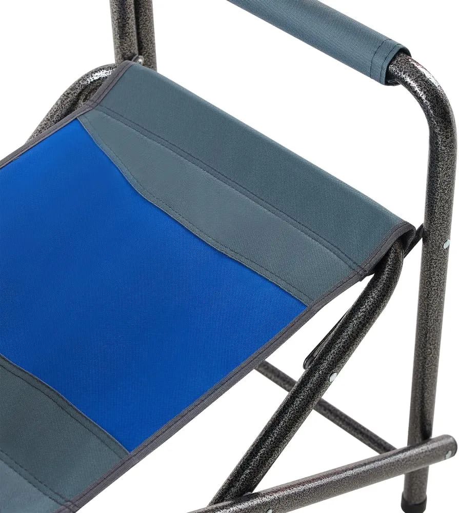 1-Piece Padded Folding Outdoor Chair with Storage Pockets,Lightweight Oversized Directors Chair for Indoor, Outdoor Camping, Picnics and Fishing,Blue/Grey