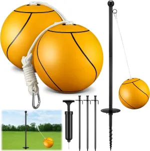 10 ft Tetherball Set with 2 Balls, Portable Replacement Tetherball Ball and Rope and Pole Tether Ball Equipment Adjustable Tether Ball Pole Game for Adult Dog Outdoor Backyard Beach(Yellow,Classic)