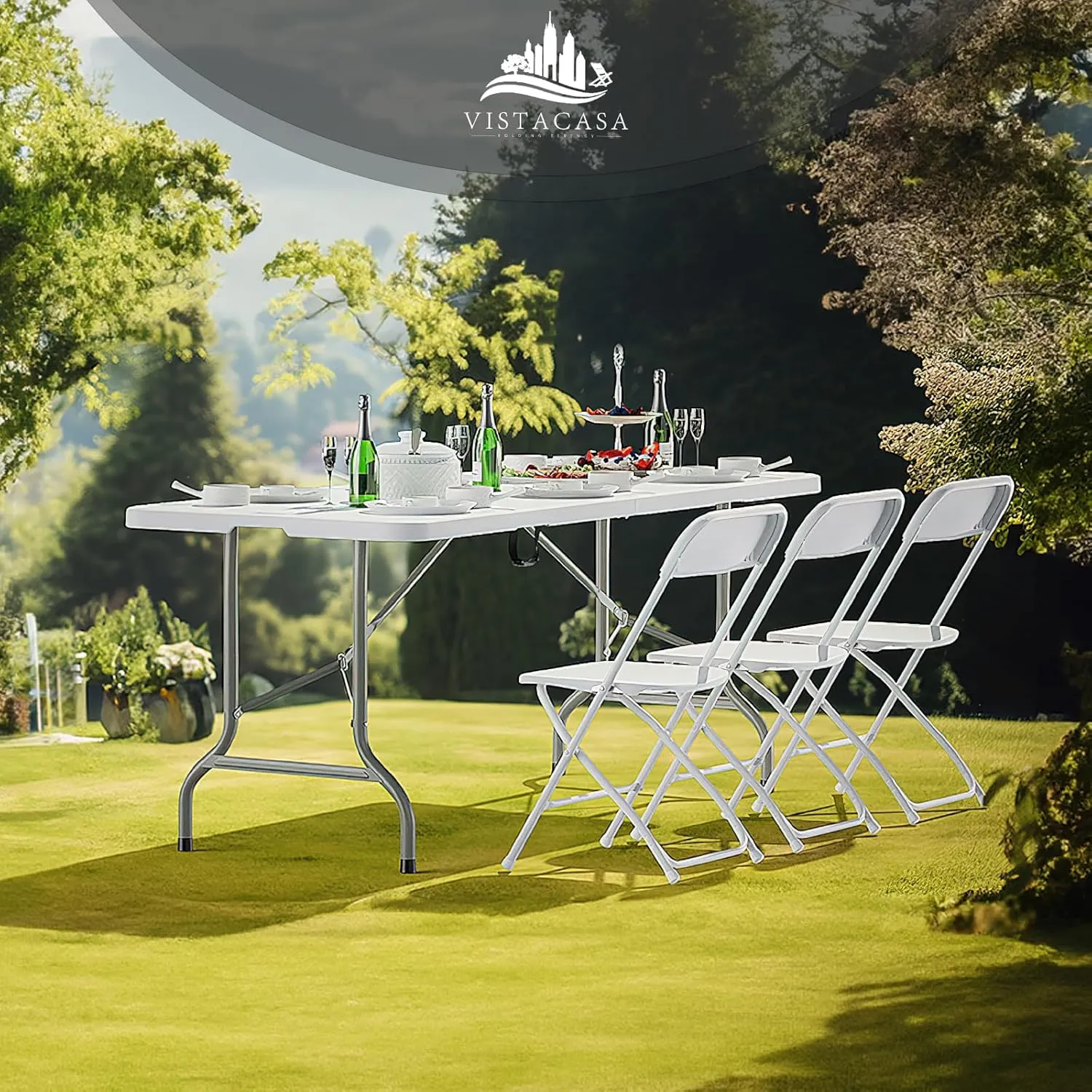 10 Pack White Plastic Folding Chair for Indoor Outdoor Commercial, 350 lb Capacity Plastic Folding Chairs with Steel Frame for Office Wedding Party Events