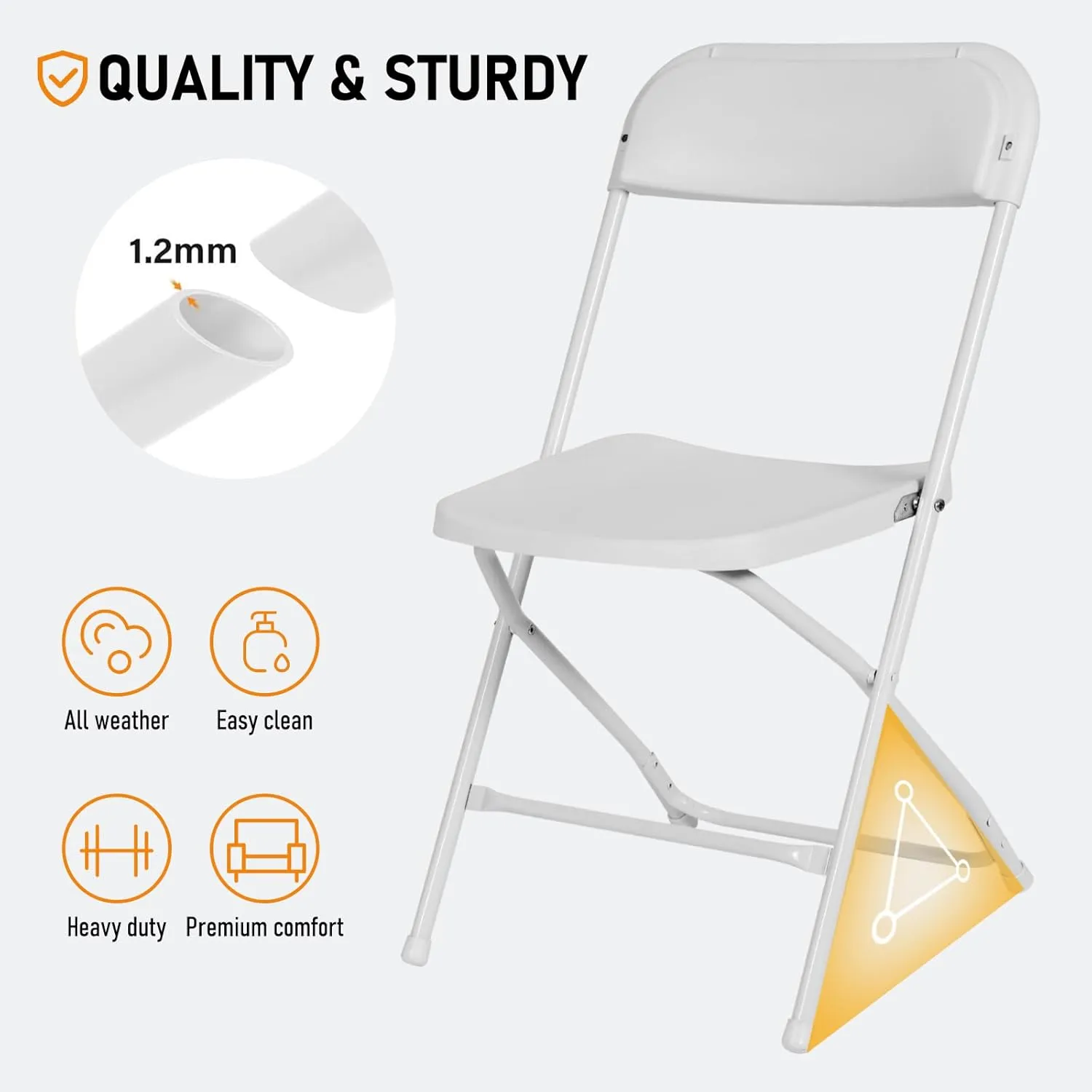 10 Pack White Plastic Folding Chair for Indoor Outdoor Commercial, 350 lb Capacity Plastic Folding Chairs with Steel Frame for Office Wedding Party Events