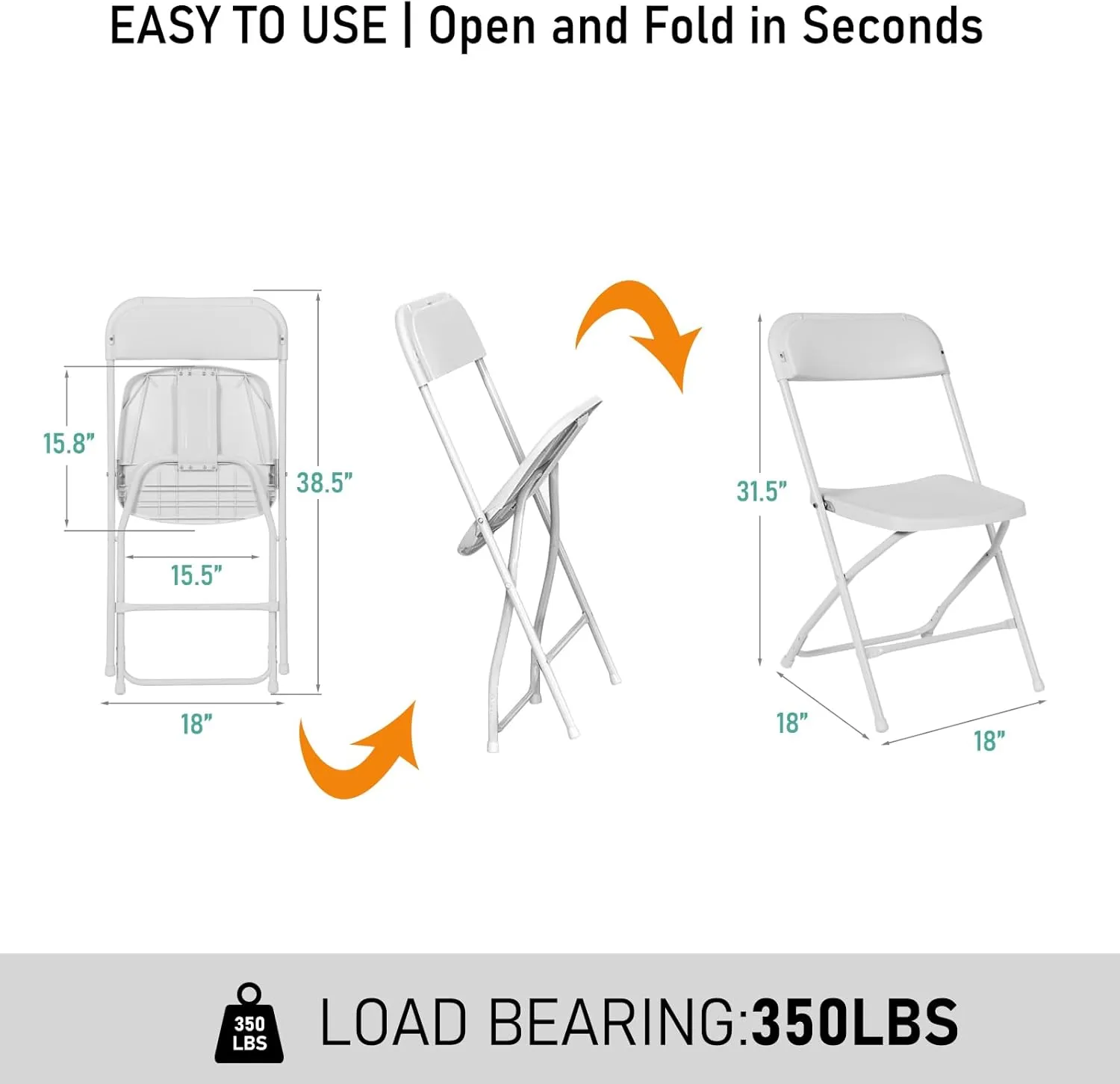 10 Pack White Plastic Folding Chair for Indoor Outdoor Commercial, 350 lb Capacity Plastic Folding Chairs with Steel Frame for Office Wedding Party Events