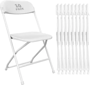 10 Pack White Plastic Folding Chair for Indoor Outdoor Commercial, 350 lb Capacity Plastic Folding Chairs with Steel Frame for Office Wedding Party Events