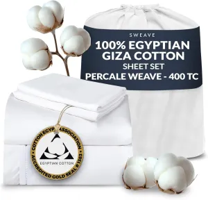 100% Egyptian Cotton Percale Sheets King Size - Genuine Luxurious 400 Thread Count - Naturally Crisp, Breathable, Skin-Friendly & Cooling - Softer After Each Wash - Oeko-TEX Certified Giza
