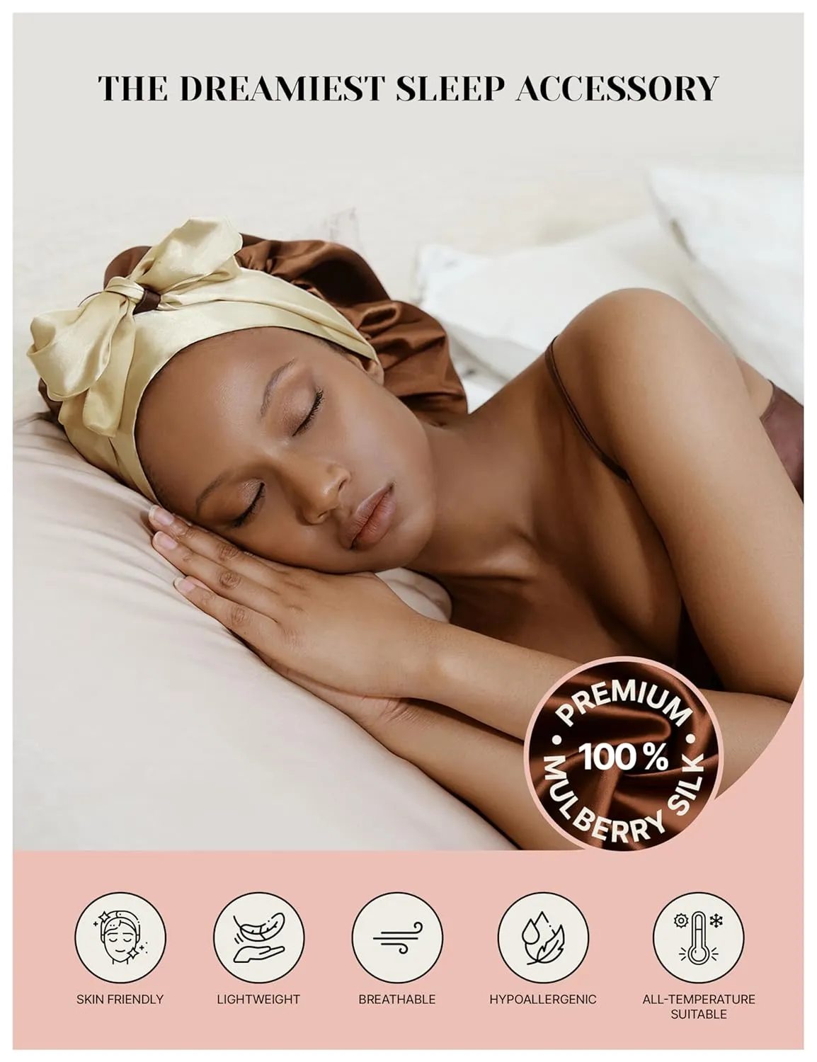 100% Mulberry Silk Bonnet for Sleeping Women with Curly Hair – Alternative to Double Layer Satin Bonnet with Tie Band – Premium Silk Hair Wrap for Sleep with Wonder Loop Chocolate