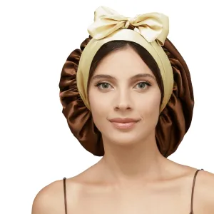 100% Mulberry Silk Bonnet for Sleeping Women with Curly Hair – Alternative to Double Layer Satin Bonnet with Tie Band – Premium Silk Hair Wrap for Sleep with Wonder Loop Chocolate