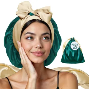 100% Mulberry Silk Bonnet for Sleeping Women with Curly Hair - Short Long Hair Bonnet for Sleeping - Alternative to Double Layer Satin Bonnet with Tie Band - Hair Wrap for Sleep