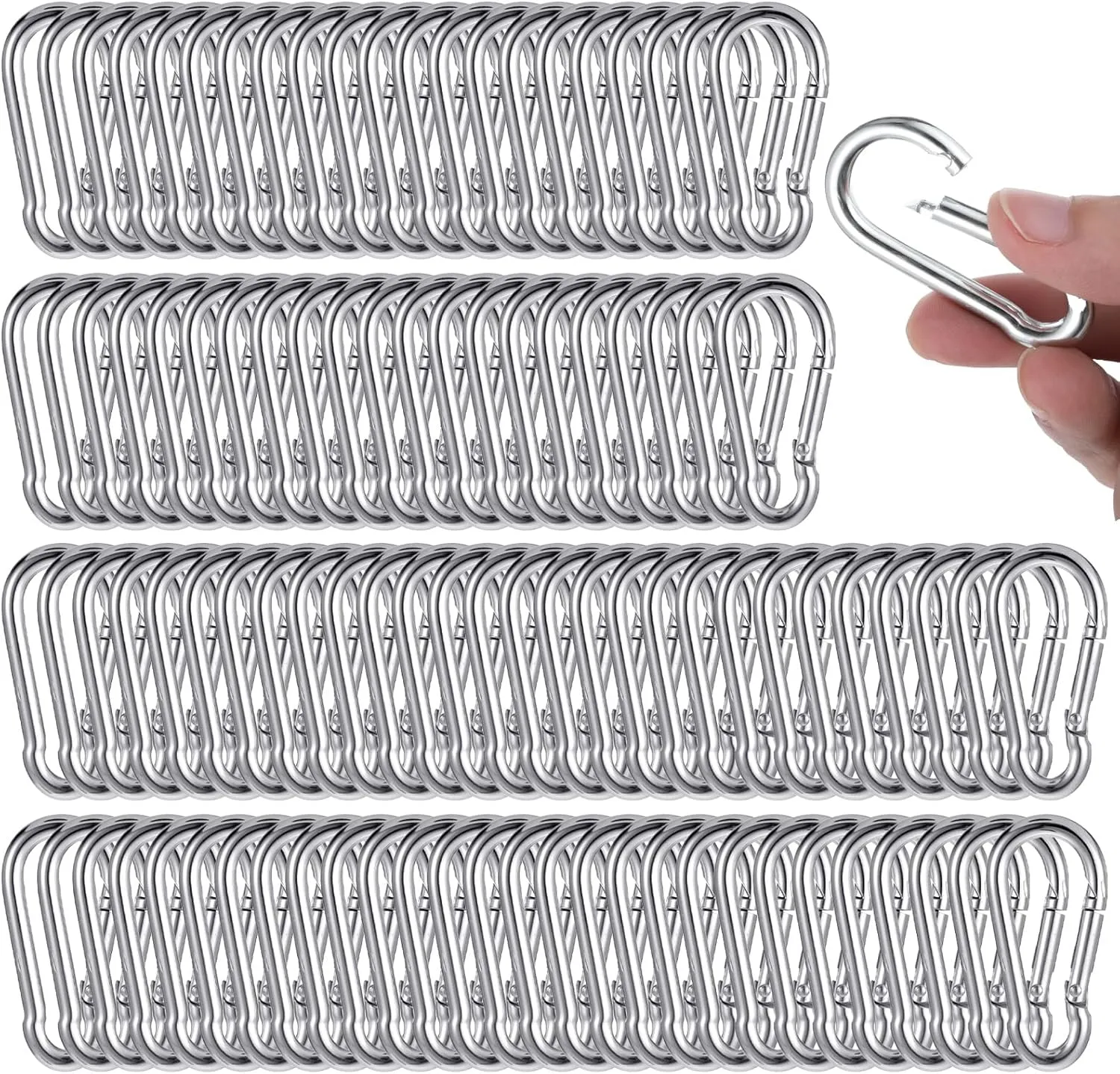 100 Pcs Spring Snap Hooks, M5 Spring Snap Hook Carabiner Clips Metal Heavy Duty Link Buckle Key Chain Small Rope Connector for Keys Swing Set Fishing Hiking Traveling