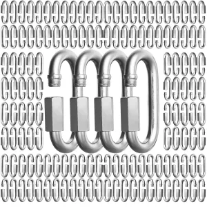 100Pack 1/4 Inch Quick Links, 2.3 Inch Long Locking Carabiners, Heavy Duty Chain Quick Link Thread Chain Connector for Tire GymCamping Rope Connector and Trailer, Galvanized D Shape Repair Chain Link
