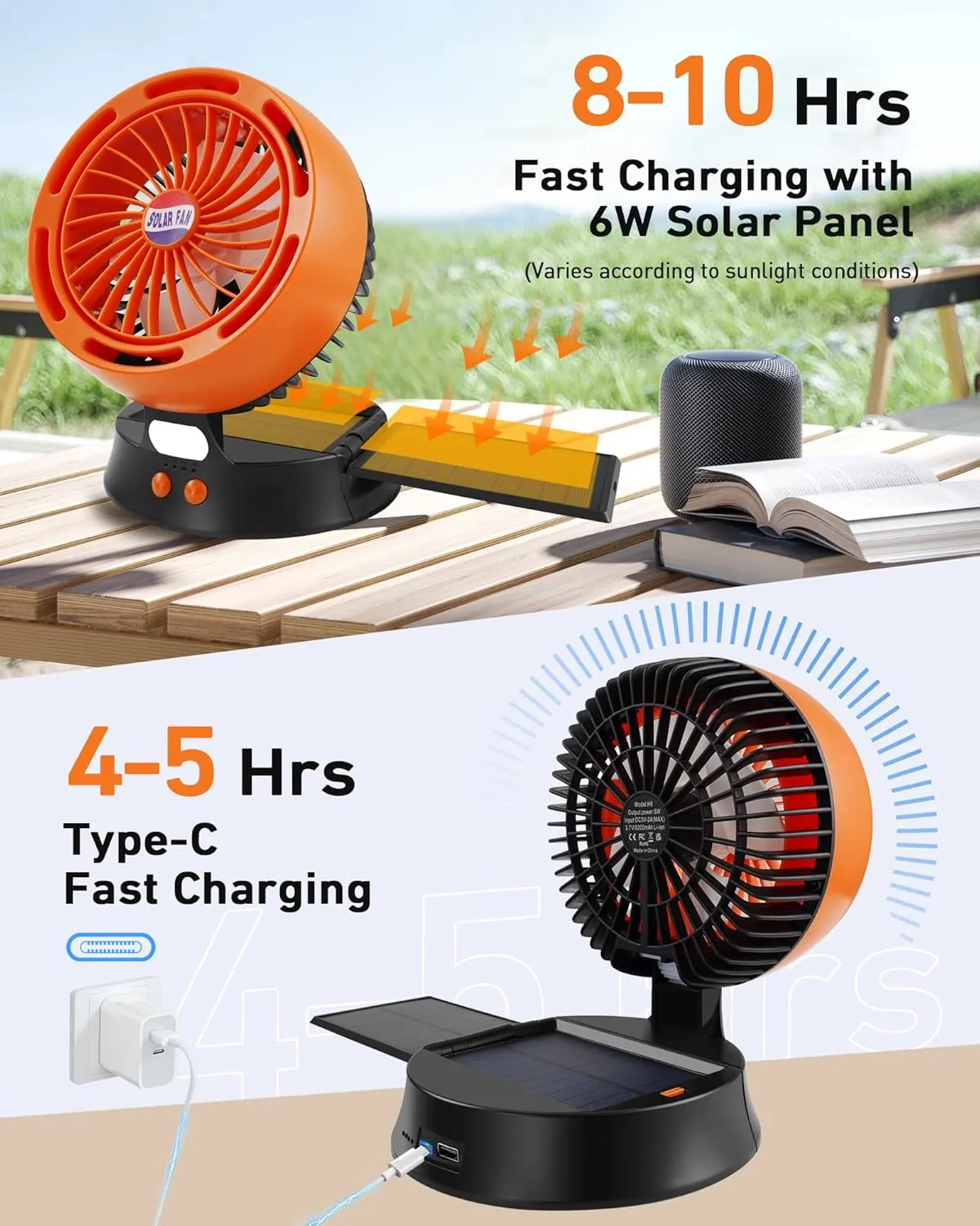 10400mAh Solar Camping Fan with LED Lantern, Rechargeable Portable Fan with 5W Solar Panel, Battery Operated Personal Fan for Outside Picnic, Fishing, Outdoor Tent Fan for Camping Essentials
