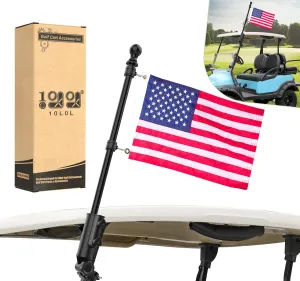 10L0L Golf Cart Flag Pole Kit with 12x18" USA Flag, Universal Fit for Yamaha, Club Car, EZGO Golf Cart, Black Stainless Steel Pole