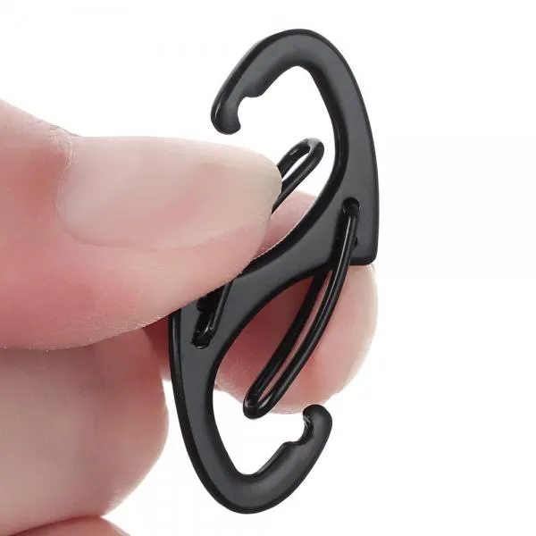 10pcs Outdoor Zinc Alloy Dual-Spring Carabiner Keychains Black