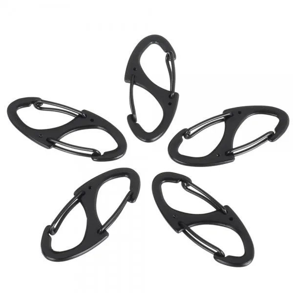 10pcs Outdoor Zinc Alloy Dual-Spring Carabiner Keychains Black