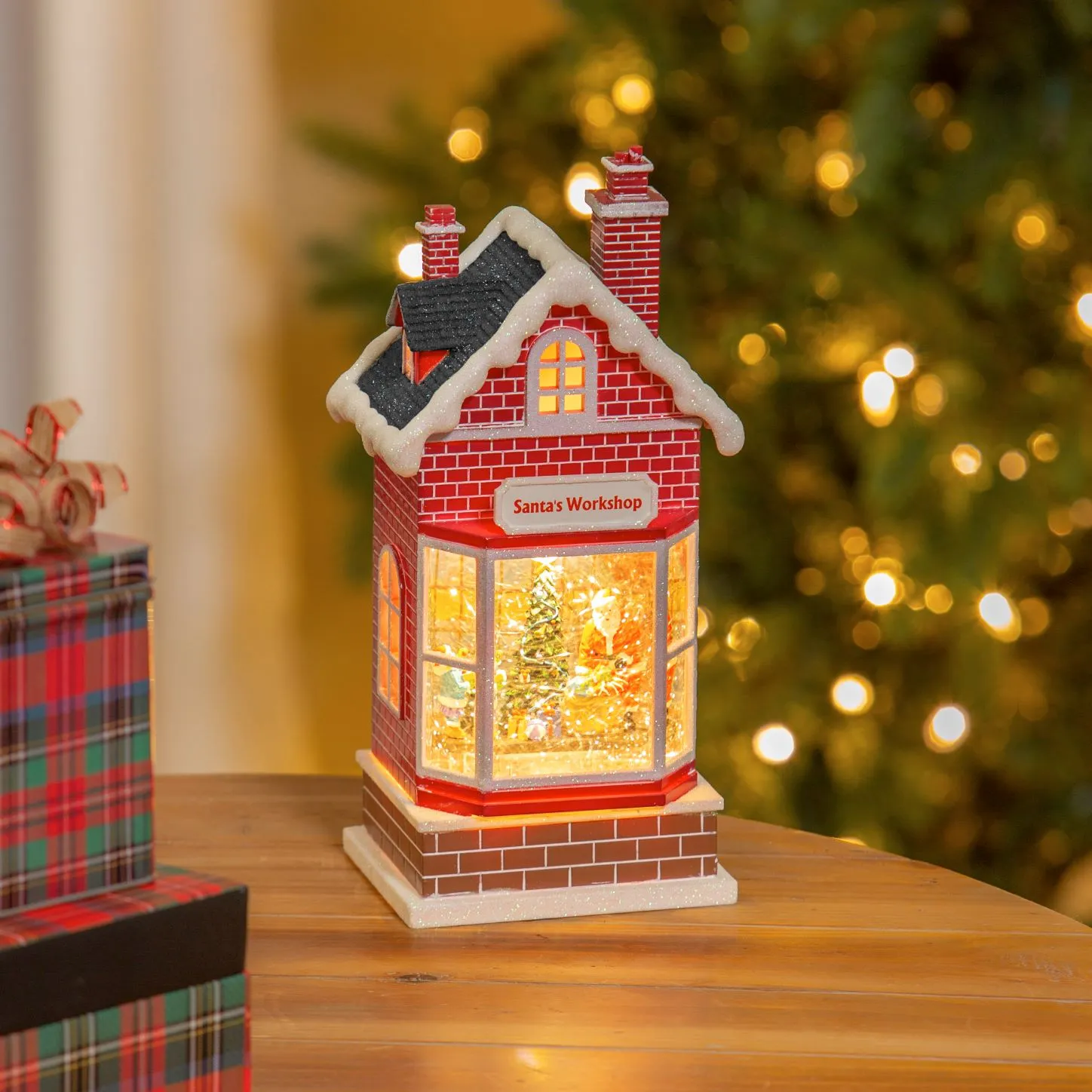 10" LED Santa's Workshop Water Lantern Table Decor