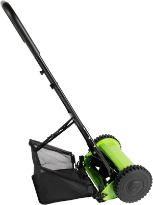 12 Inch Manual Push Reel Lawn Mower, Adjustable Height Push Lawn Sweeper with 23L/6 Gallons Collection Bag, Outdoor Lawn Dethatcher Tools with 5 Blades for Picking up Leaves,Grass and Debris