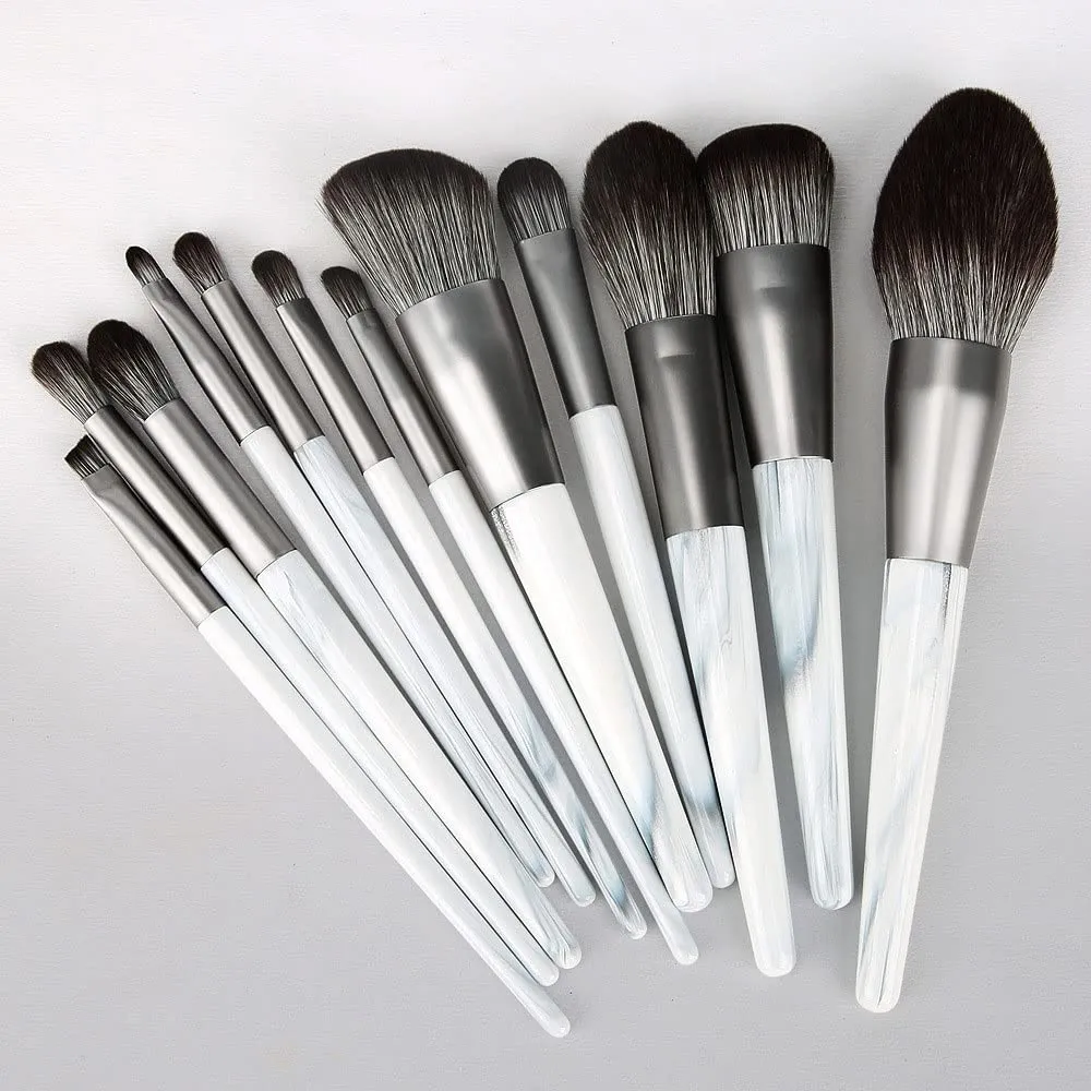 12 Makeup Brush Set Full Set Of Loose Powder Brush Flat Foundation Brush Eye Shadow Set Brush Beauty Tools(1,D)