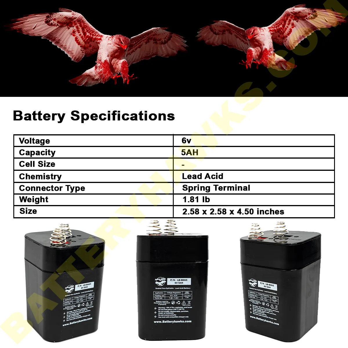 1209 (509) 6 Volt Lantern Battery Flashlight 4R25  6V 5AH SLA Spring Terminal Battery