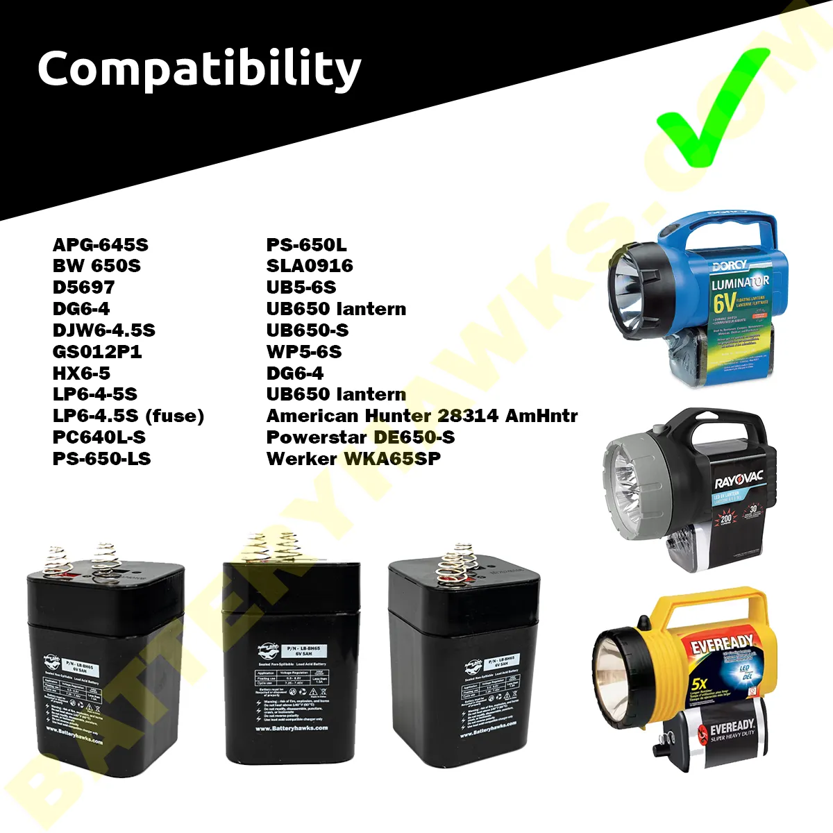 1209 (509) 6 Volt Lantern Battery Flashlight 4R25  6V 5AH SLA Spring Terminal Battery