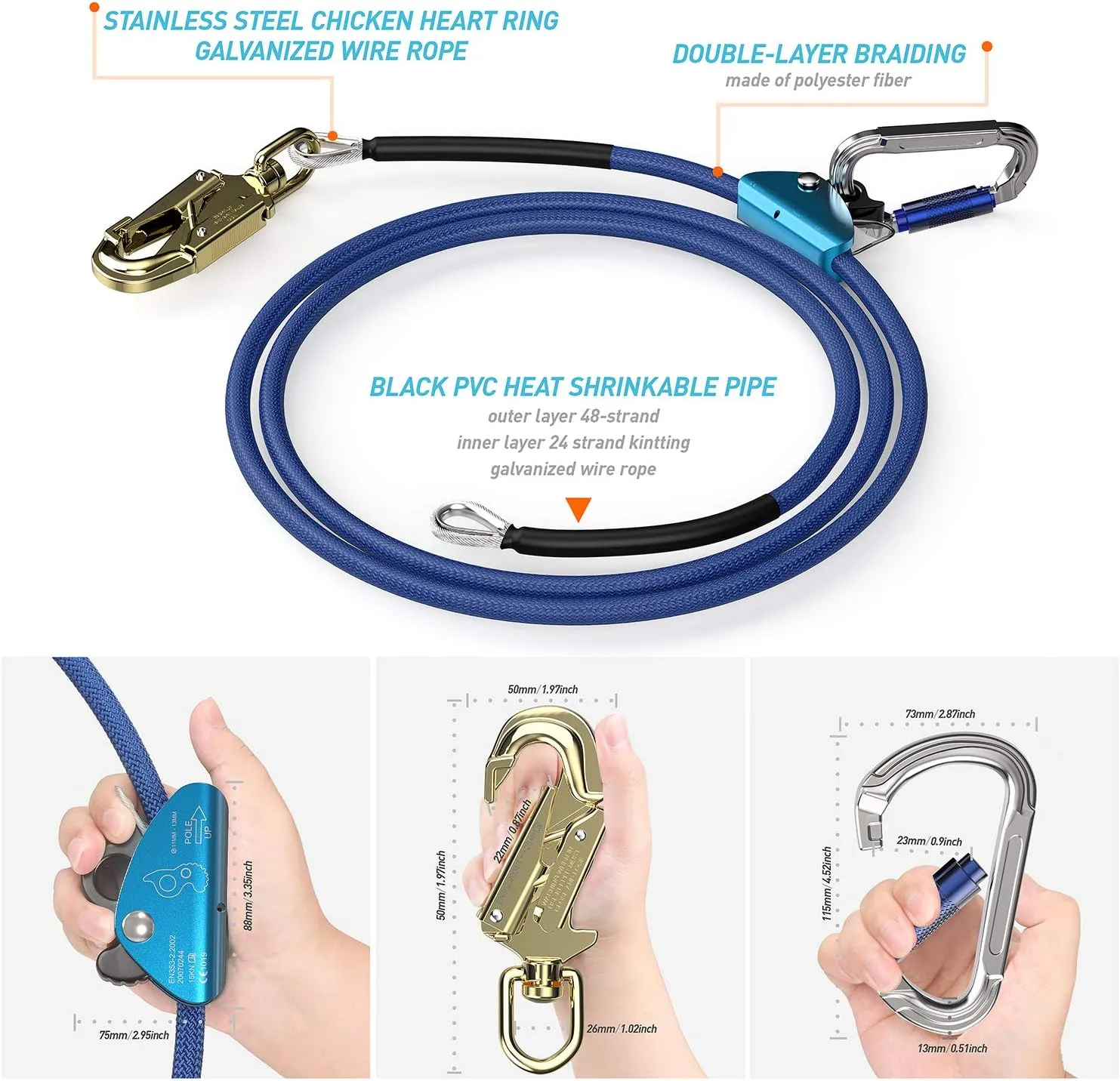 1/2" X 8' Steel Core tree climbing kit ，flipline for climbing trees, climbing tree equipment，arborist，tree climbing harness