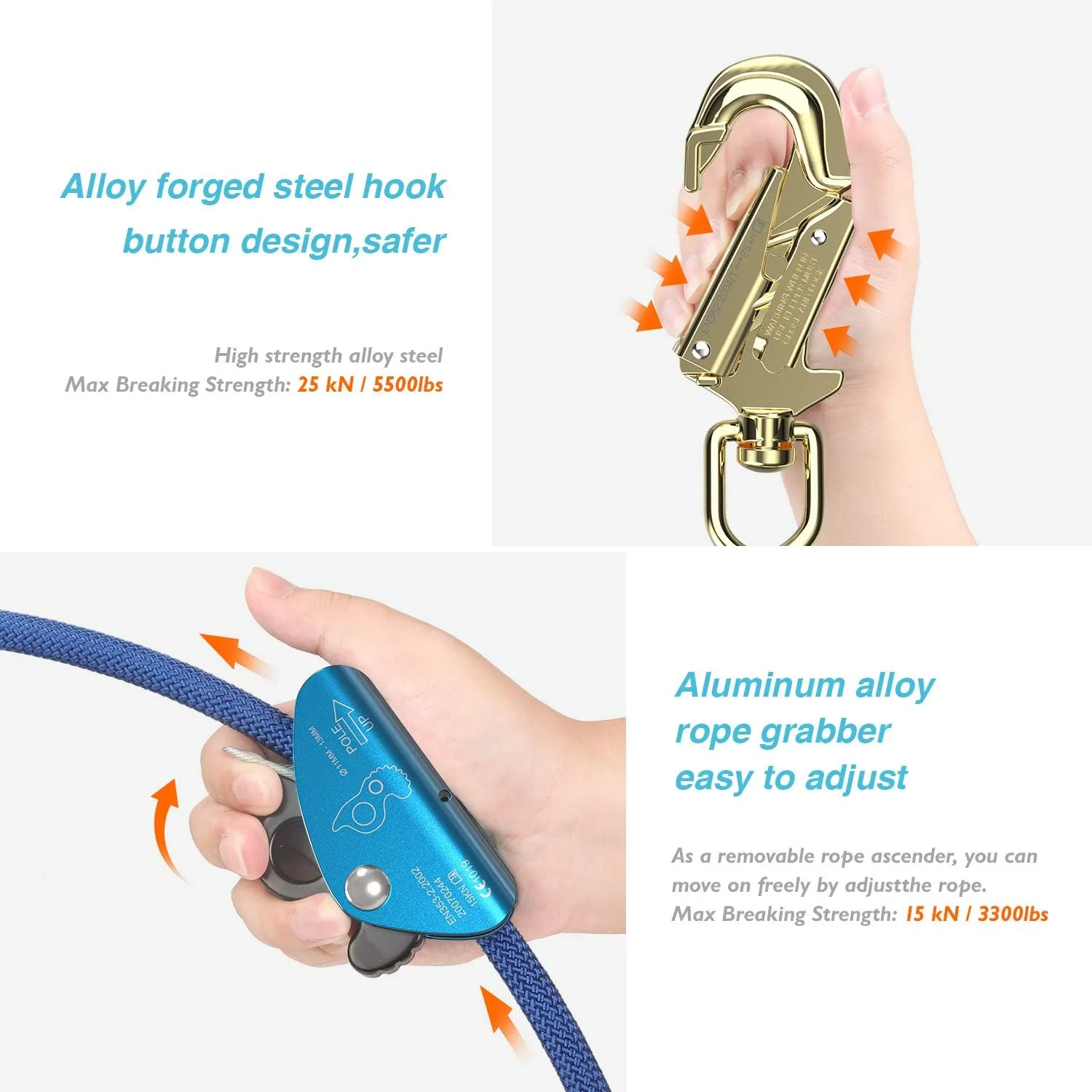 1/2" X 8' Steel Core tree climbing kit ，flipline for climbing trees, climbing tree equipment，arborist，tree climbing harness