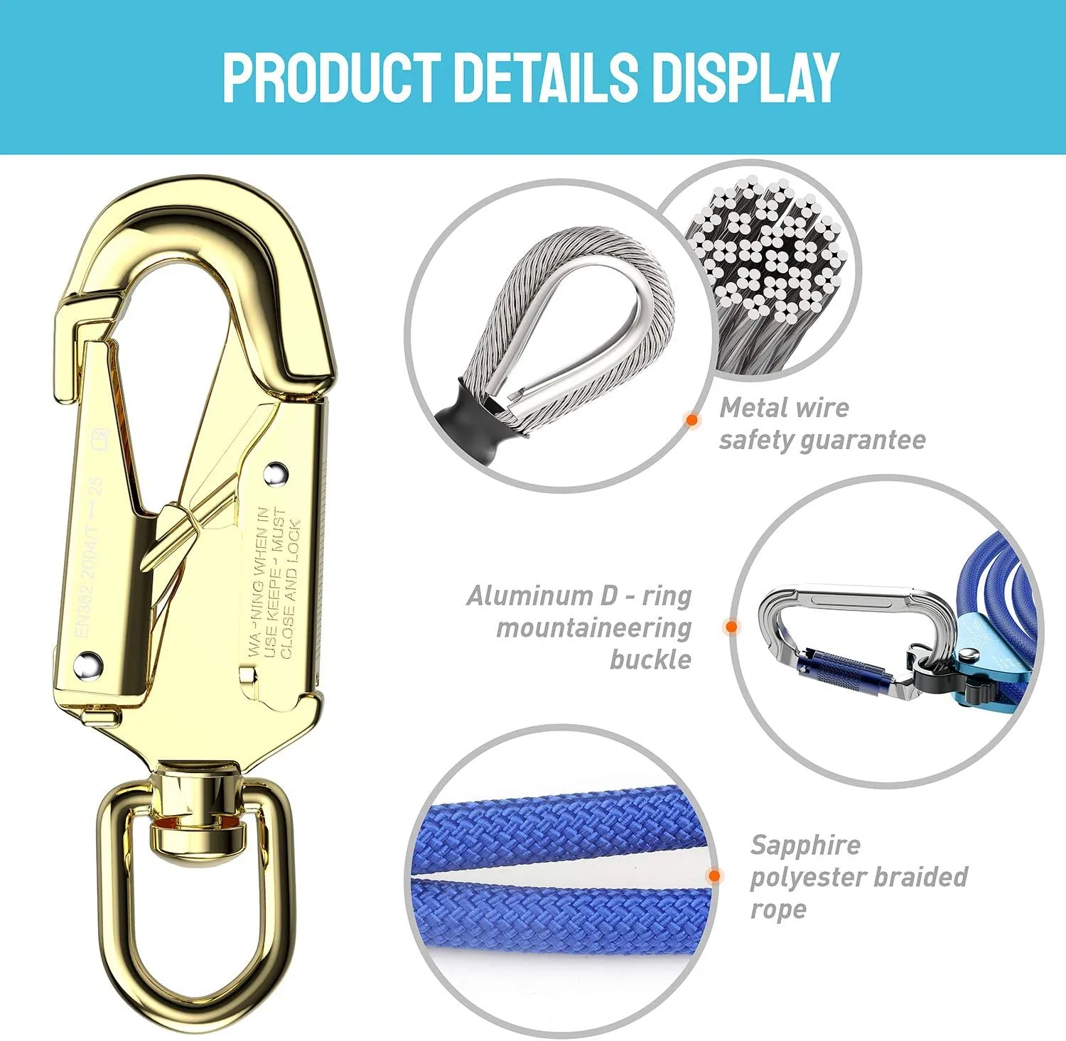1/2" X 8' Steel Core tree climbing kit ，flipline for climbing trees, climbing tree equipment，arborist，tree climbing harness
