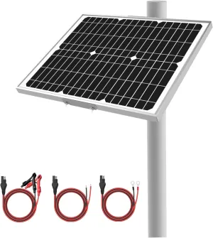 12V Waterproof Solar Battery Trickle Charger & Maintainer - 20 Watts Mono Solar Panel Built-in Intelligent MPPT Charge Controller   Adjustable Mount Brackets for Pole Dia 1.5-3.0inch/40-80mm