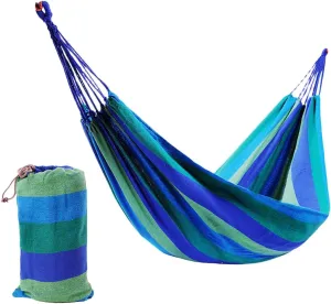 1Pc Fashion Canvas Hammock Double Thickened Hanging Chair for Outdoor Camping Blue Includes Two Bind Ropes and Packing Bag for Relaxation and Travel