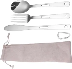 1Set Portable Cutlery Camping Utensils Stainless Steel Fork Spoon Outdoor Tableware for Bbq and Picnic Lightweight Durable Heat Resistant