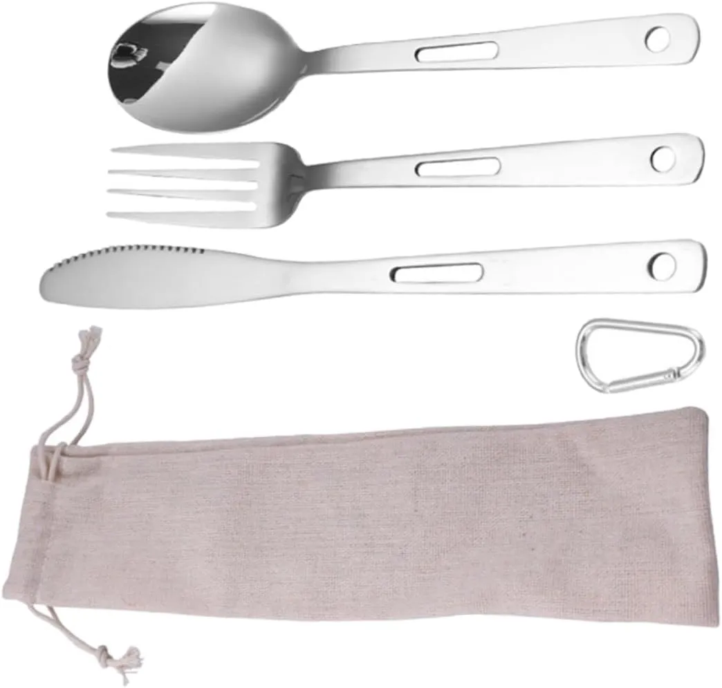 1Set Portable Cutlery Camping Utensils Stainless Steel Fork Spoon Outdoor Tableware for Bbq and Picnic Lightweight Durable Heat Resistant