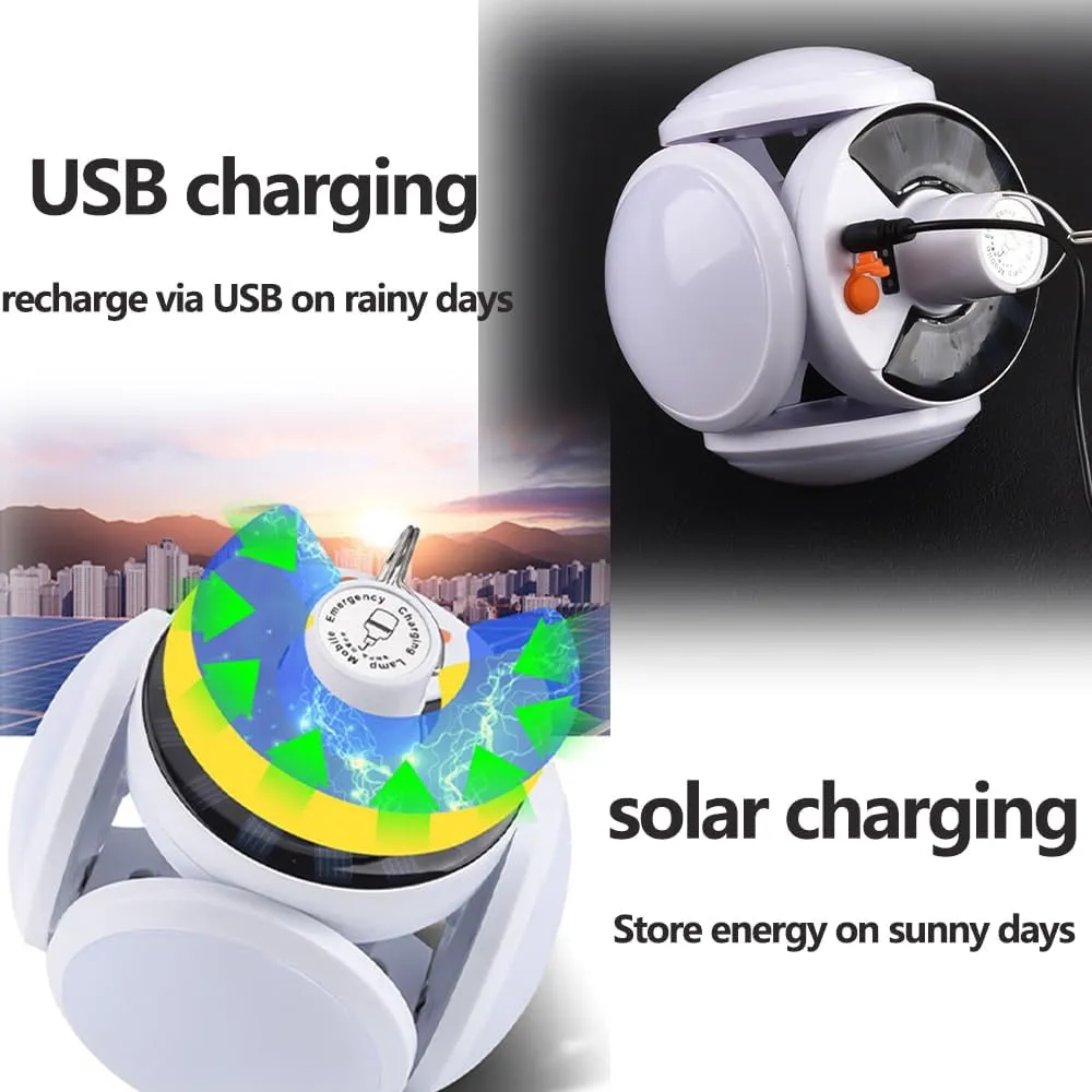 2 in 1 Folding Solar Lamp, Portable Tent Lamp with 5 Light Modes,USB Charging Battery Tent Light Bulb for Outdoor Hiking Fishing Emergencies and Indoor Use (2)