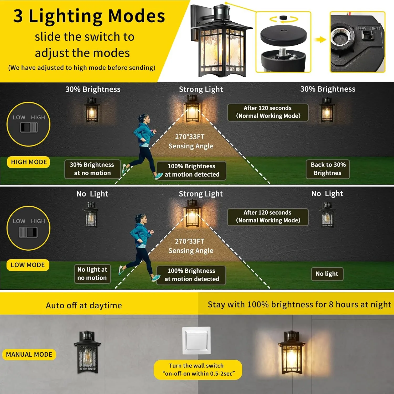 2 Pack Bronze Outdoor Motion Sensor Lights - Dusk to Dawn Lighting Fixture for Outside House Exterior - Wall Mount Porch Lantern with Yard Front Motion Detector - Garage Patio Anti-Rust Light
