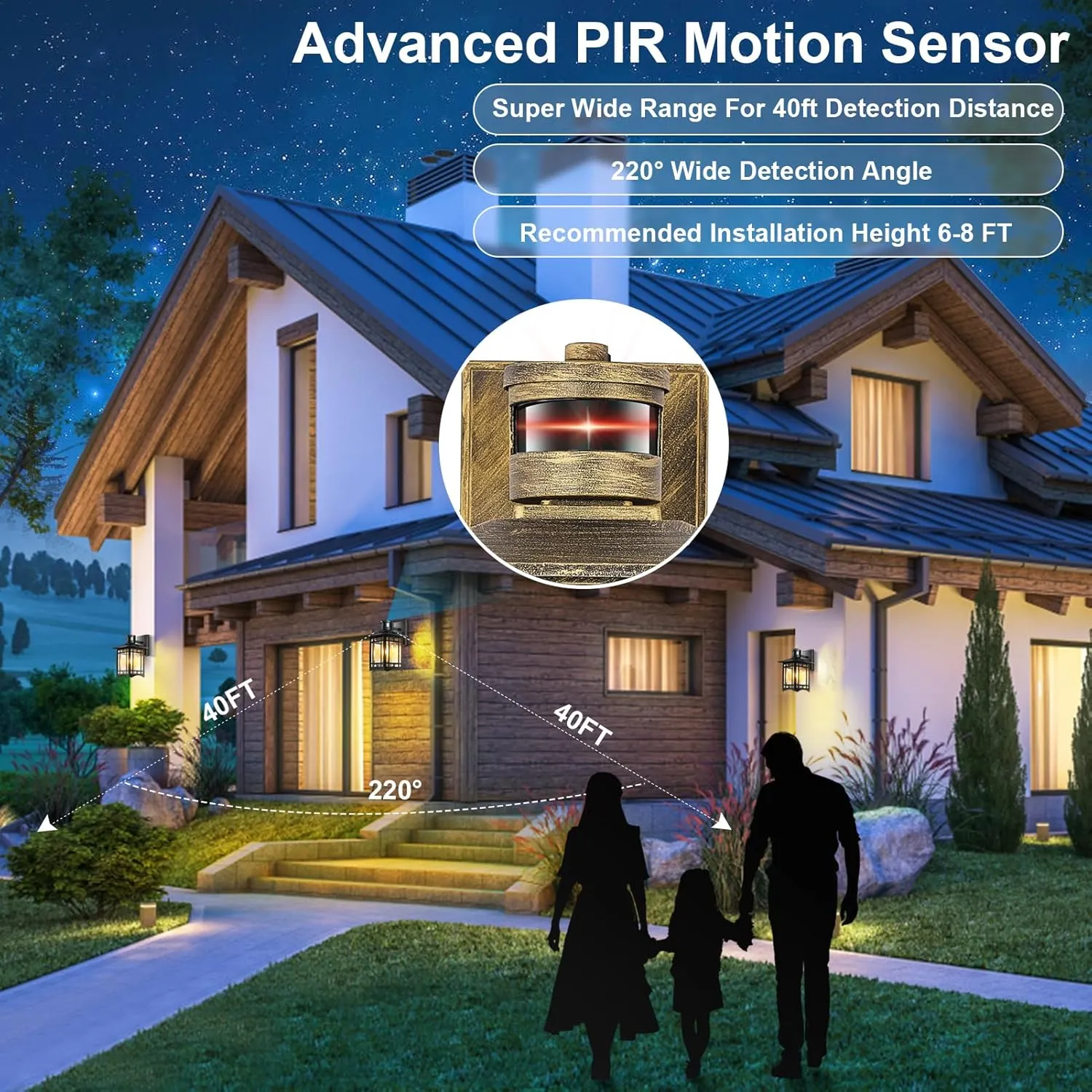 2 Pack Bronze Outdoor Motion Sensor Lights - Dusk to Dawn Lighting Fixture for Outside House Exterior - Wall Mount Porch Lantern with Yard Front Motion Detector - Garage Patio Anti-Rust Light
