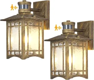 2 Pack Bronze Outdoor Motion Sensor Lights - Dusk to Dawn Lighting Fixture for Outside House Exterior - Wall Mount Porch Lantern with Yard Front Motion Detector - Garage Patio Anti-Rust Light