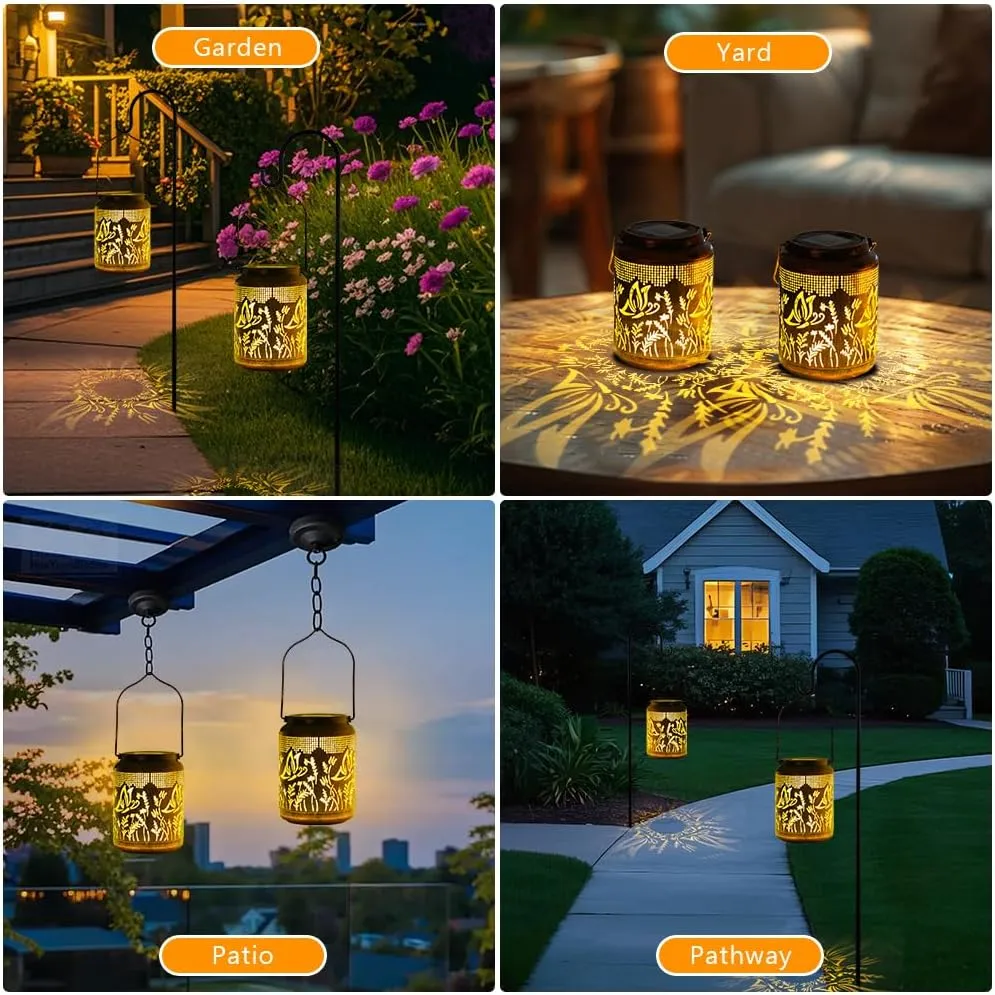 2 Pack Butterfly Solar Lanterns Outdoor Waterproof,Birthday Gifts for Women Mom,Hanging Solar Lights Outdoor LED 6.9" Metal Butterfly Decorative Lanterns for Patio,Pathway,Yard,Garden Decor