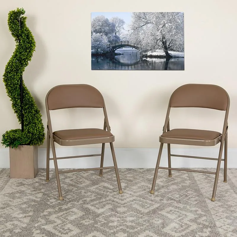 2 Pack HERCULES Series Double Braced Beige Vinyl Folding Chair - Flash Furniture