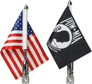 2 Pack Motorcycle Flag Pole Fold Down 90¡ã with American Flag and Pow-mia Flag 6.7'' x 10.2'' Flag Pole Holder Bracket Fit for 1/2'' Tubular Luggage Rack Harley Touring Spring Honda Goldwing etc.
