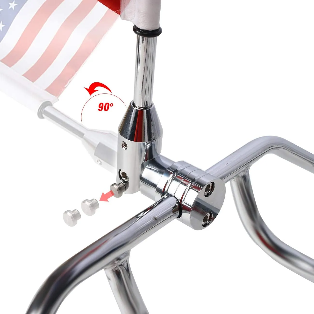 2 Pack Motorcycle Flag Pole Fold Down 90¡ã with American Flag and Pow-mia Flag 6.7'' x 10.2'' Flag Pole Holder Bracket Fit for 1/2'' Tubular Luggage Rack Harley Touring Spring Honda Goldwing etc.