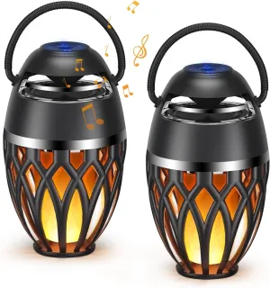 2 Pack Outdoor Bluetooth Speakers,Wireless Speaker with LED Flame Speaker BT 5.0,Waterproof Torch Lantern for Patio Pool Party,Gifts for Women Men