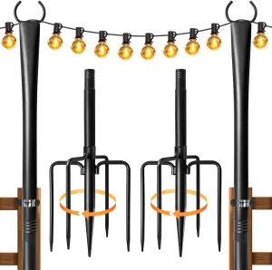 2 Pack String Light Poles for Outside, Thickened Metal Lights Hanger Pole Outdoor with Fork, Lighting Hanging Post Accessories for Patio Decor Garden Backyard Yard Front Porch Outside Decorations