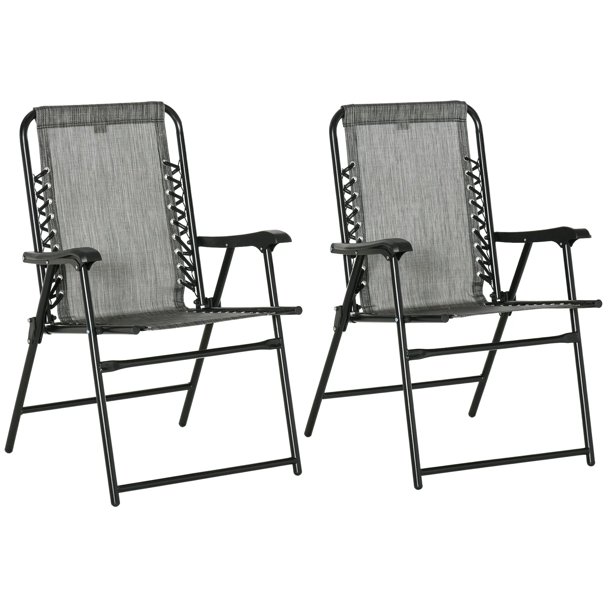 2 Pieces Outdoor Folding Chairs, Portable with Armrests, Gray