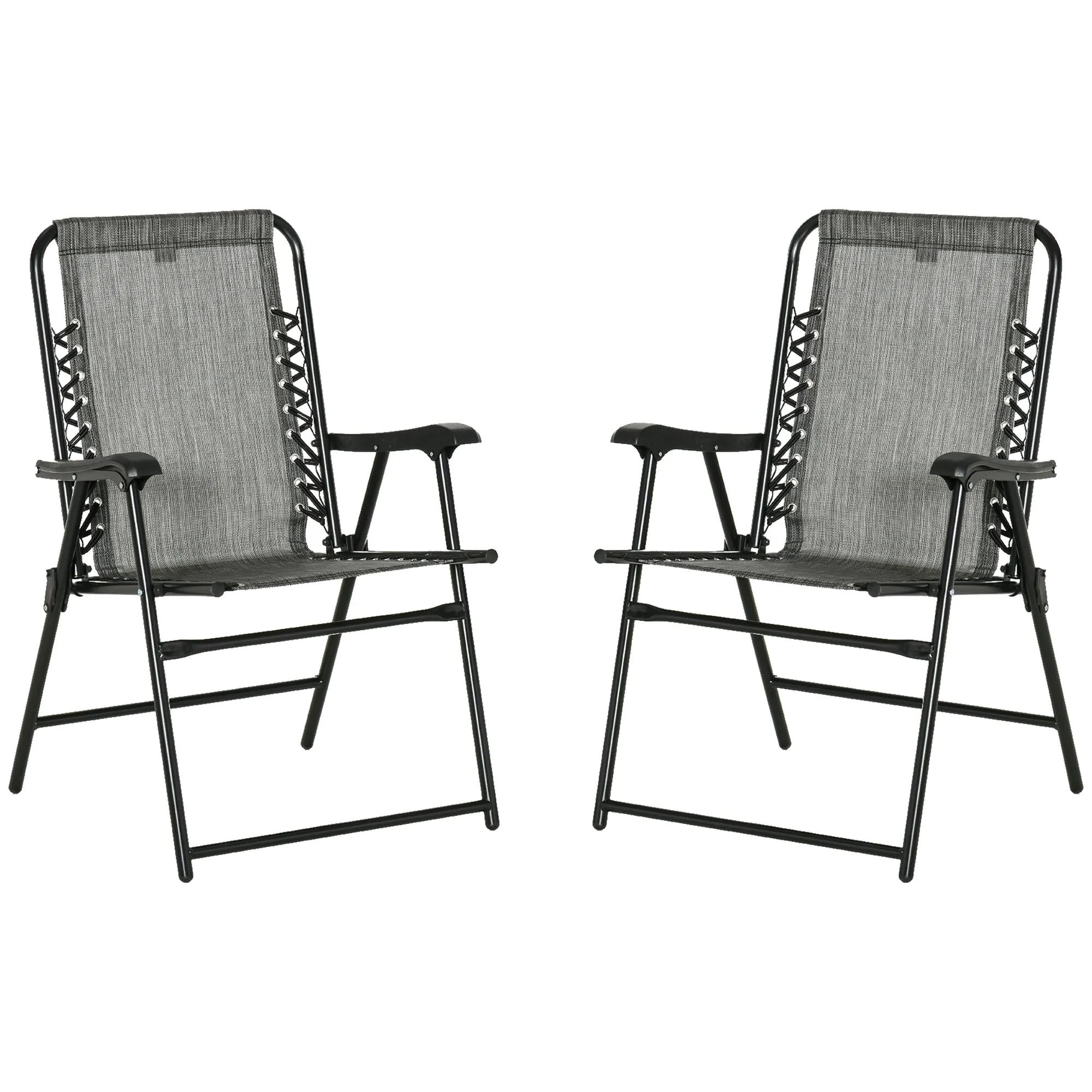 2 Pieces Outdoor Folding Chairs, Portable with Armrests, Gray