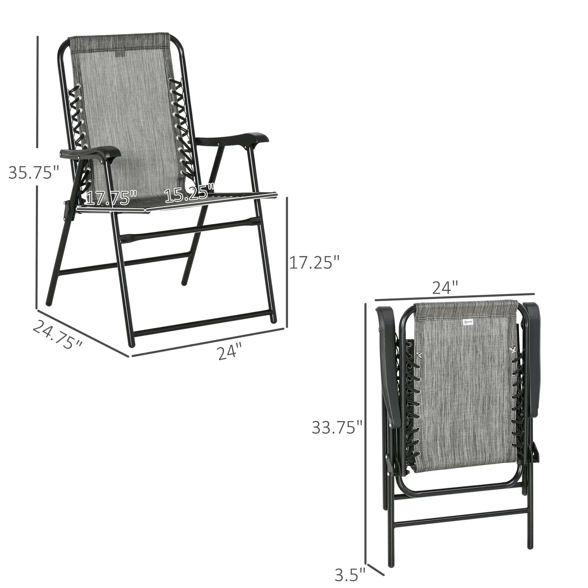 2 Pieces Outdoor Folding Chairs, Portable with Armrests, Gray