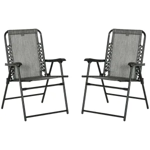 2 Pieces Outdoor Folding Chairs, Portable with Armrests, Gray
