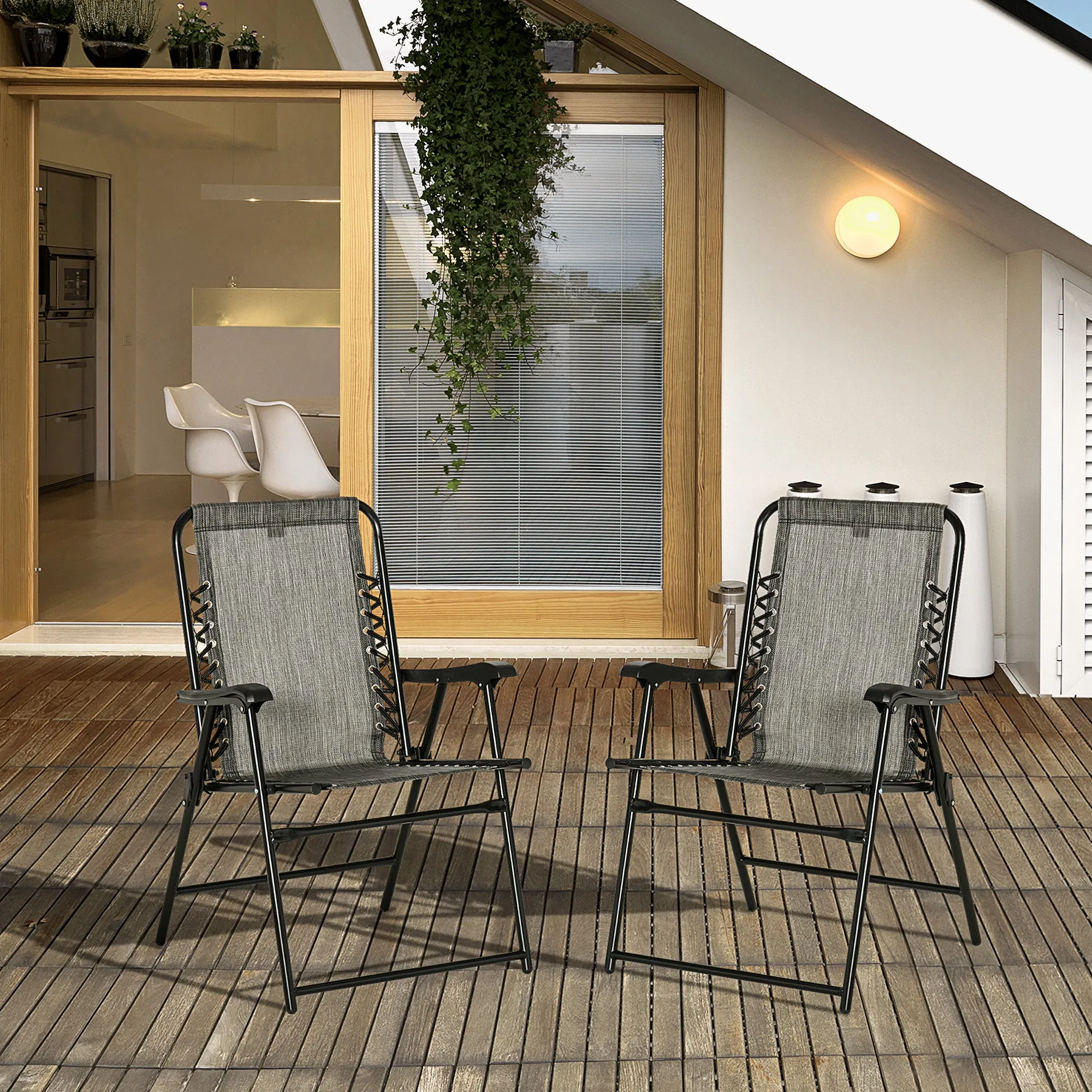 2 Pieces Outdoor Folding Chairs, Portable with Armrests, Gray
