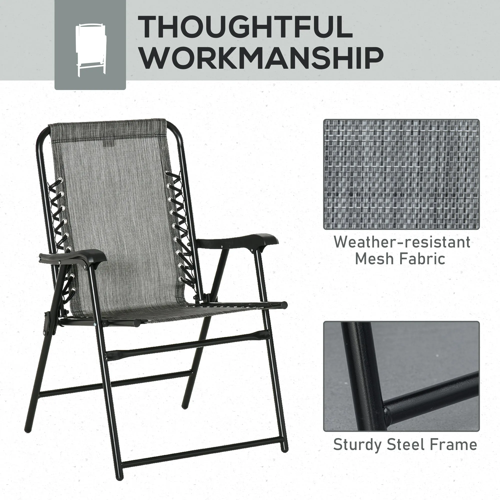 2 Pieces Outdoor Folding Chairs, Portable with Armrests, Gray