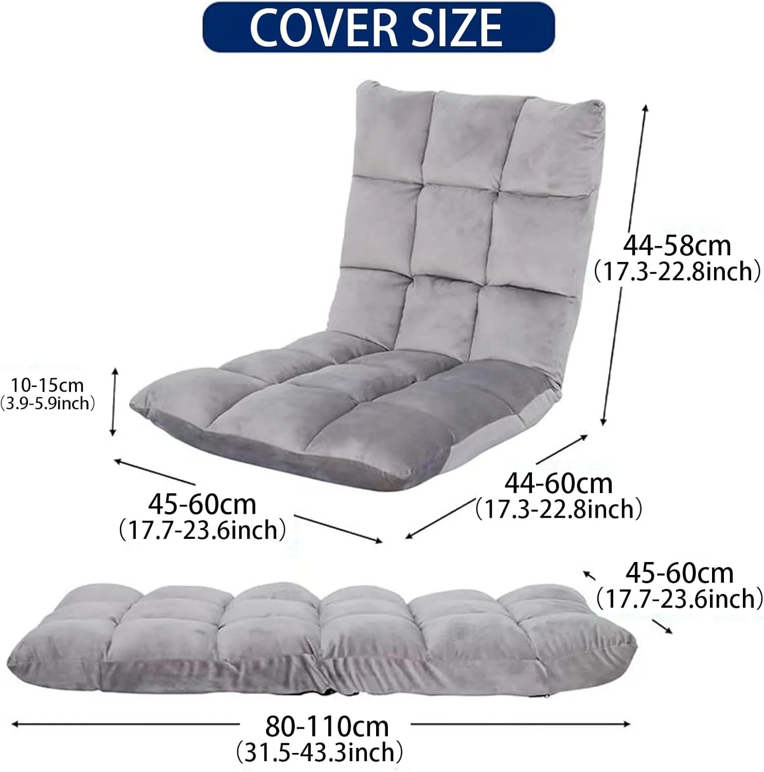 2 PS Floor Chair with Back Support Cover ONLY,Adjustable Position Folding Sofa Chair 、Padded Sleeper Bed 、Couch Recliner、Floor Gaming、Gaming Floor Chairs Cover (Black)