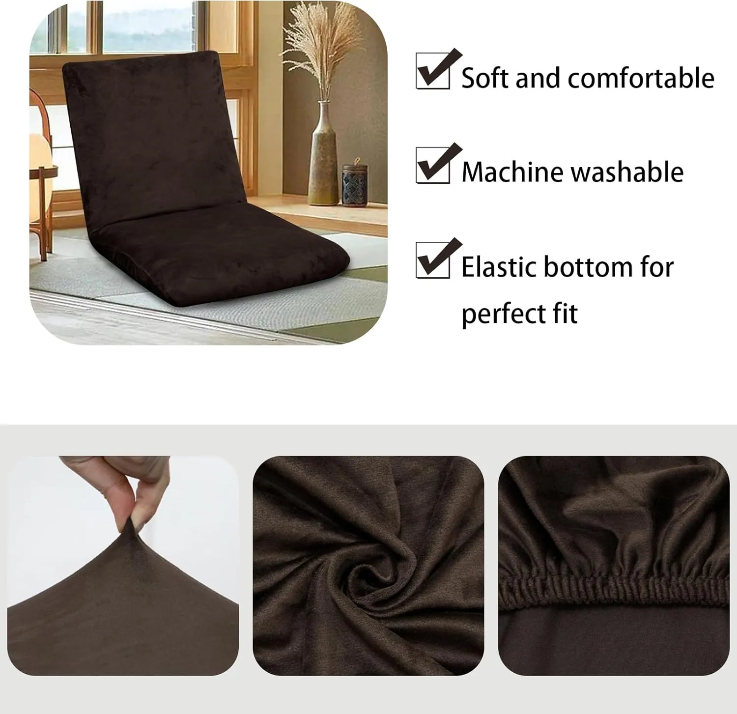 2 PS Floor Chair with Back Support Cover ONLY,Adjustable Position Folding Sofa Chair 、Padded Sleeper Bed 、Couch Recliner、Floor Gaming、Gaming Floor Chairs Cover (Black)
